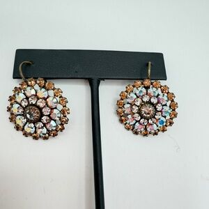 LIZ PALACIOS Signed Florette Leverback Earrings Swarovski Crystals Brass Tone